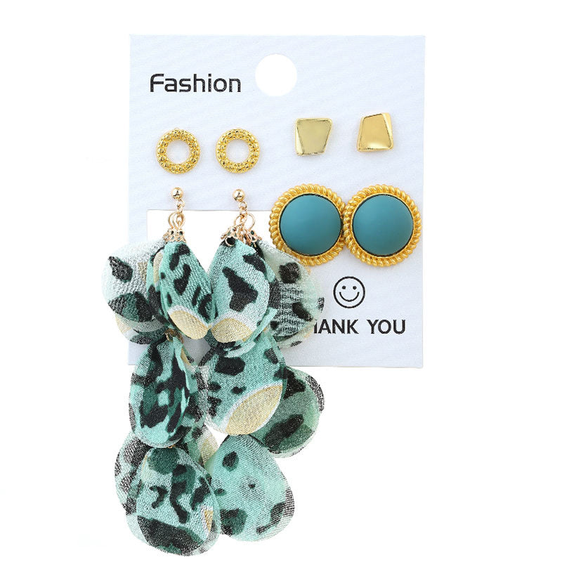 Wholesale Geometric Round Stud Fabric Tassel Earrings Set